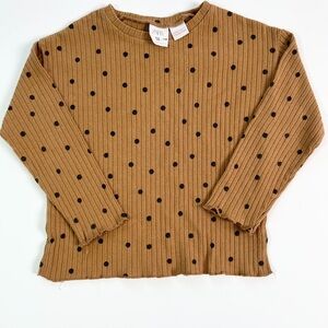 Zara Tan Ribbed Shirt with Black Dots